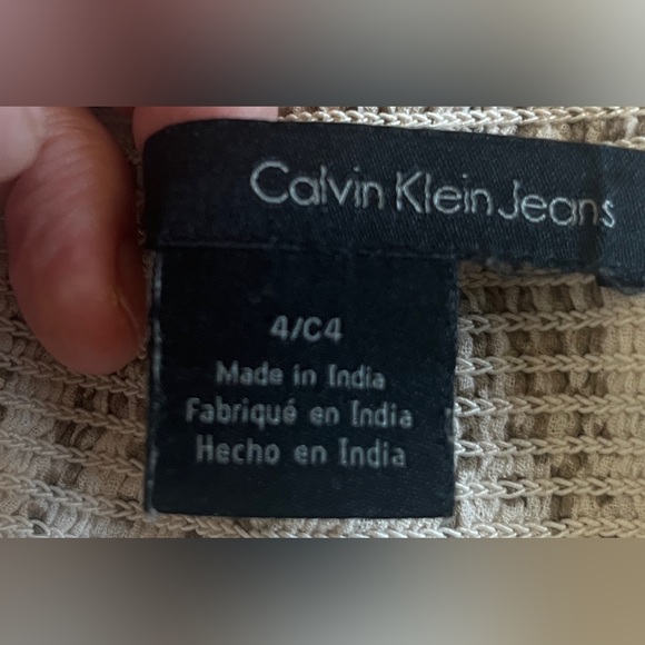 Calvin Klein Eggshell/Tan Geometric Print Lined stretch waist Cotton Mini Sz4 - Picture 3 of 6